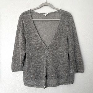 Eileen Fisher Silver Gray Sparkle Linen Web Linen Blend Mesh Cardigan Size Large